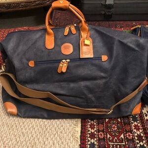 Bric's Navy and Tan Leather-Trim Duffel